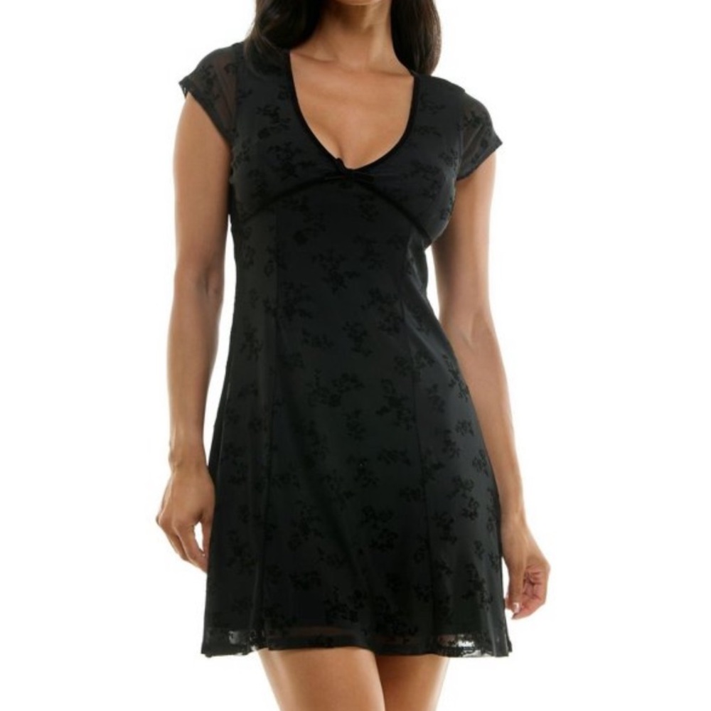 Rosie Harlow Black Mesh Velvet Babydoll Dress Y2K Mall Goth Whimsigoth